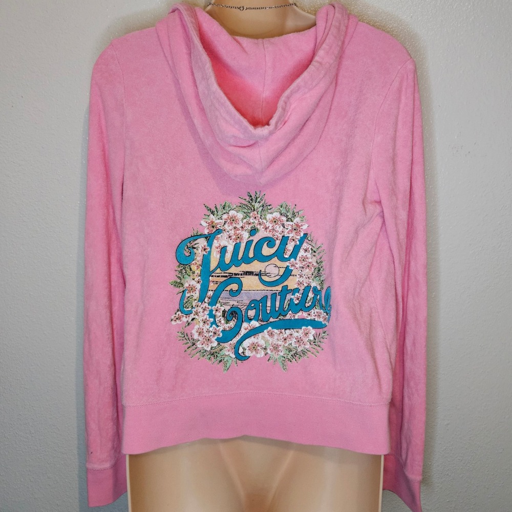 Y2k Juicy Couture Pink Terry Cloth Zip Up Hoodie